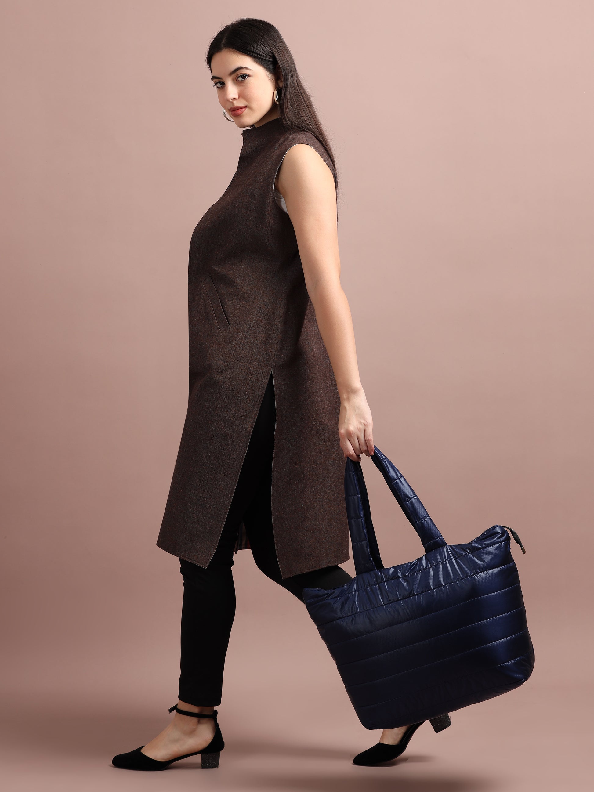 Quilted Stripes Navy Blue Hand Bag