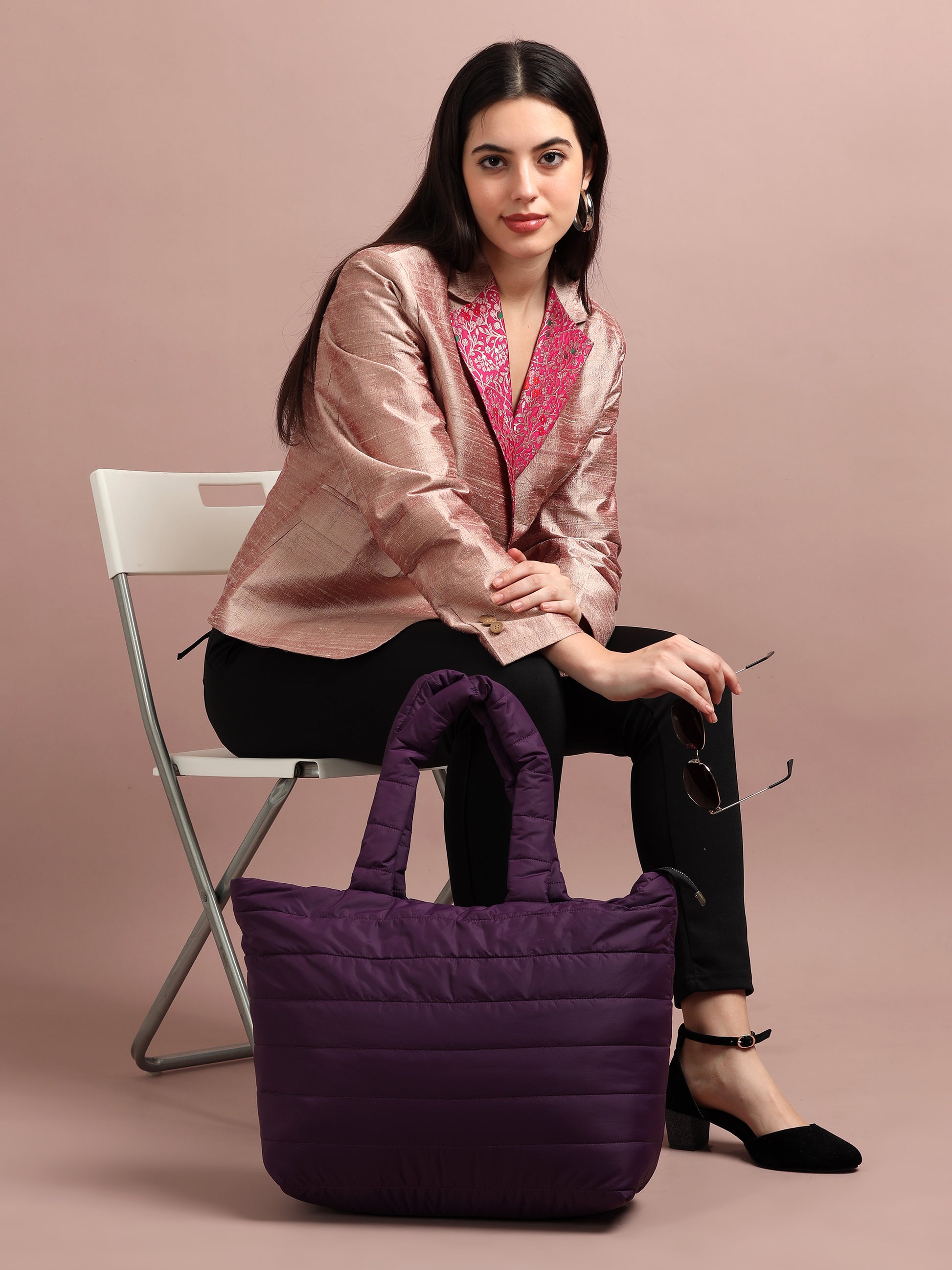 Quilted Stripes Purple Hand Bag