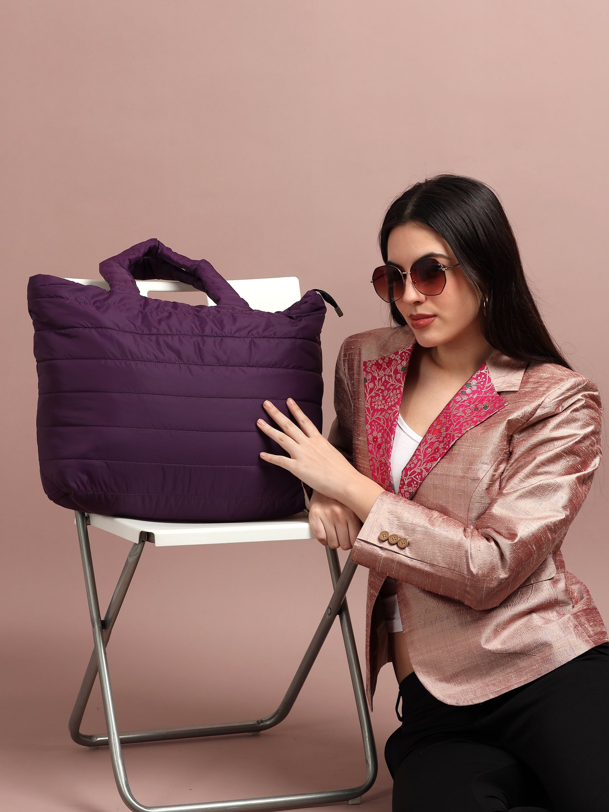 Quilted Stripes Purple Hand Bag