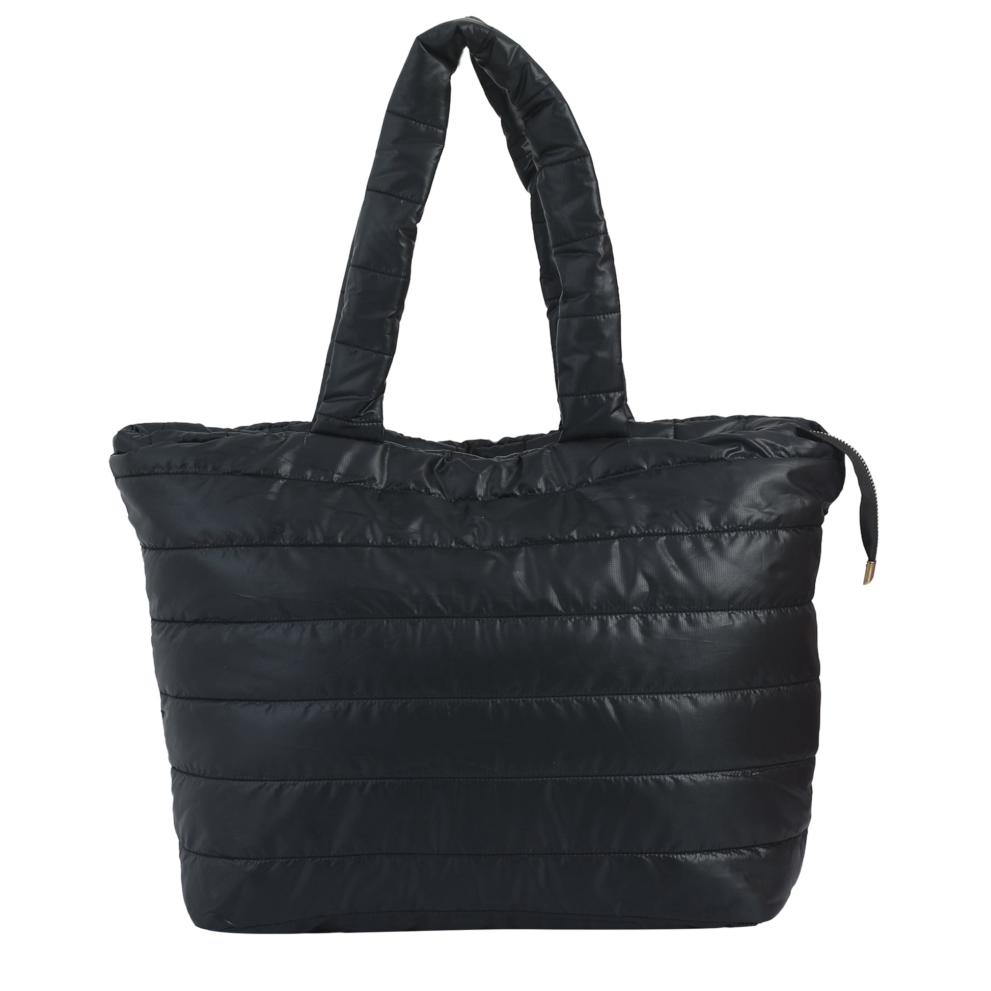 Quilted Stripes Black Tote Handbag