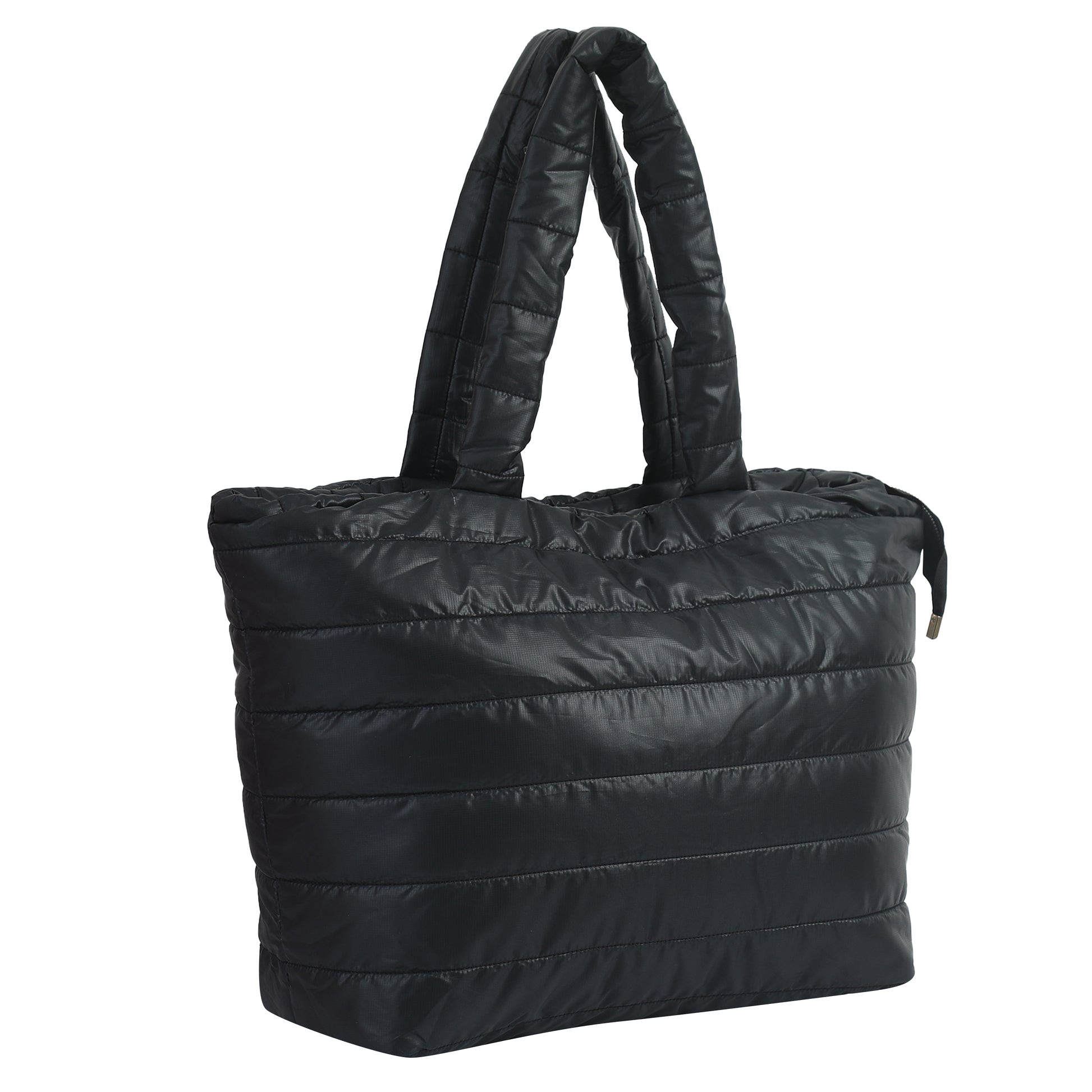Quilted Stripes Black Tote Handbag