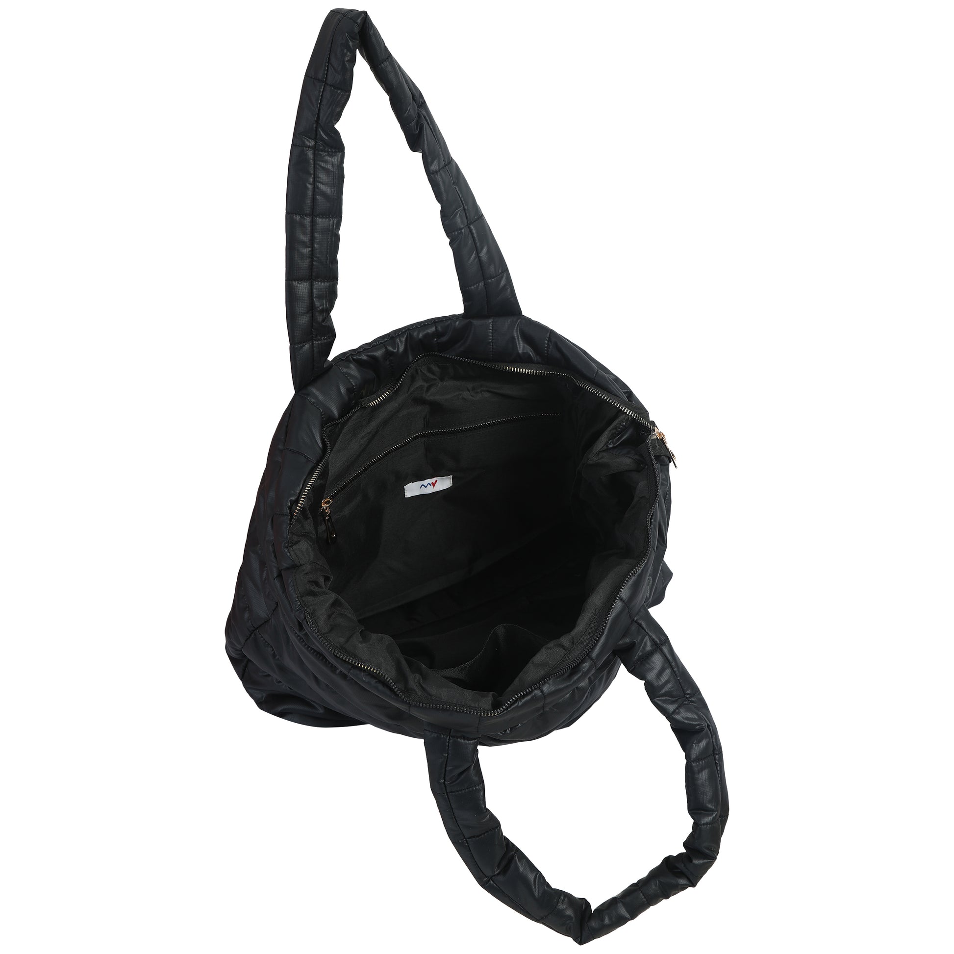 Quilted Stripes Black Tote Handbag