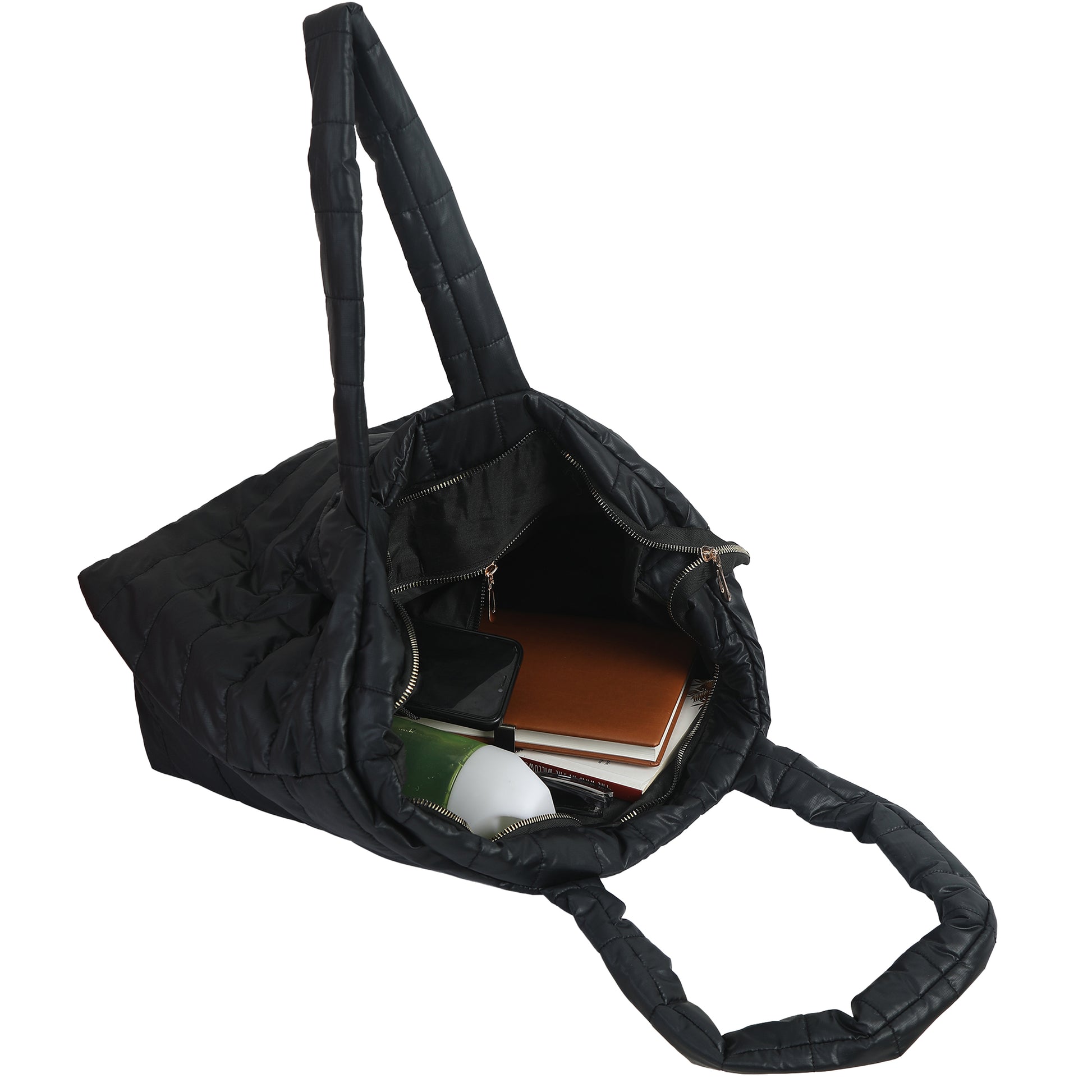 Quilted Stripes Black Tote Handbag