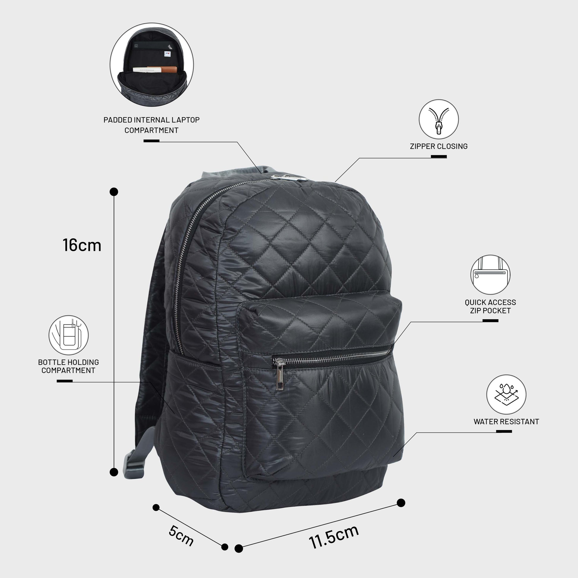 Quilted Dark Grey Backpack