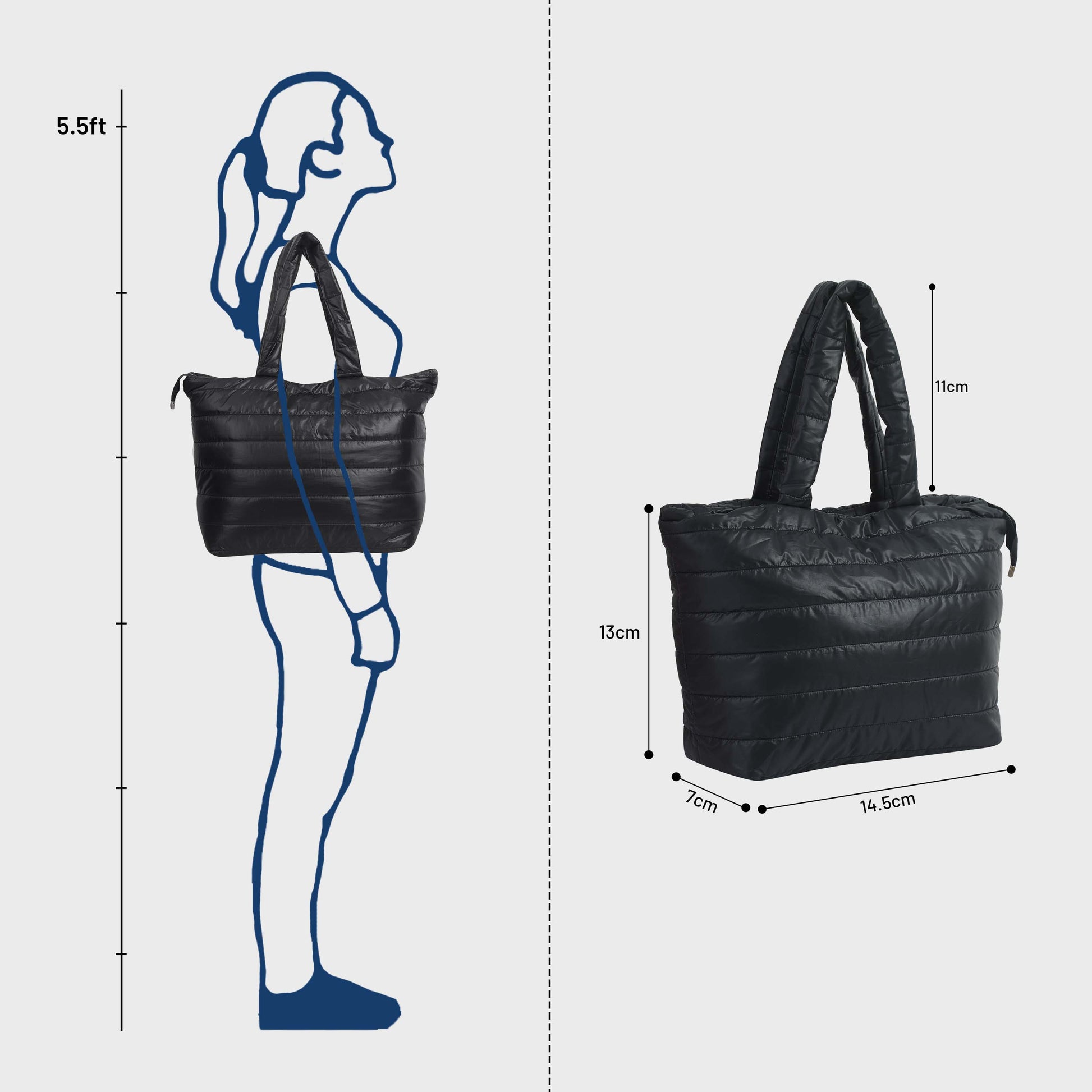 Quilted Stripes Black Tote Handbag