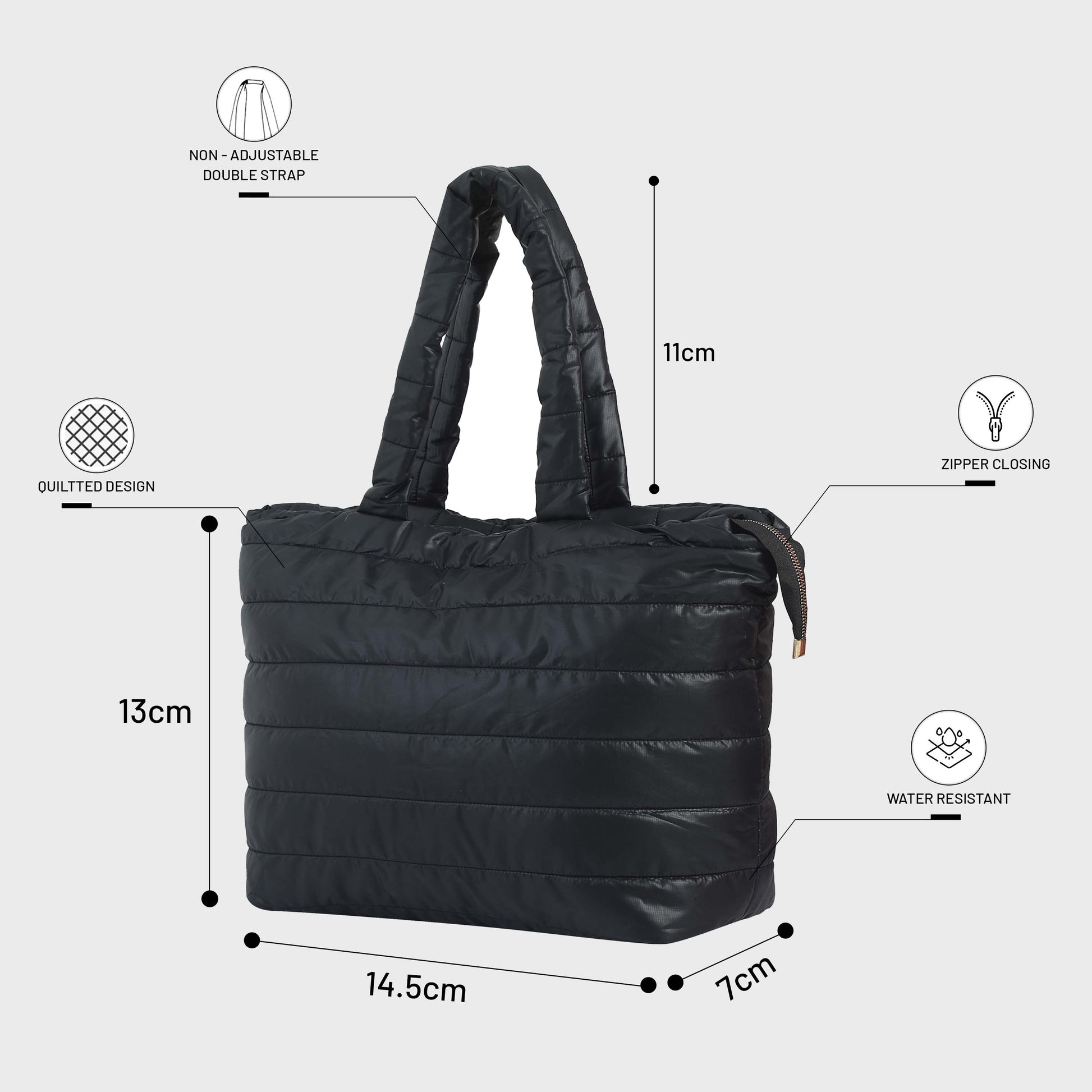 Quilted Stripes Black Tote Handbag