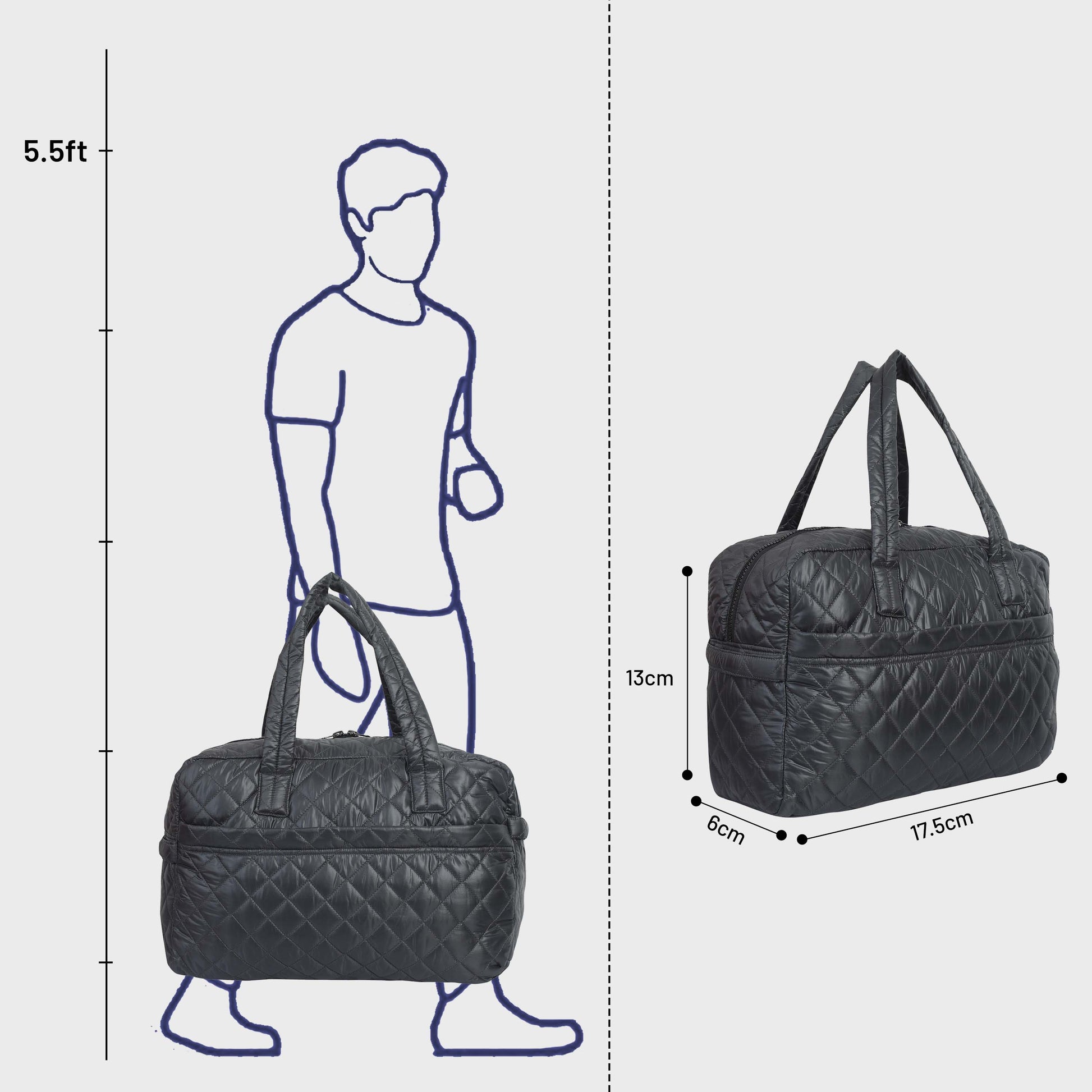 Quilted Green Grey Duffle Bag