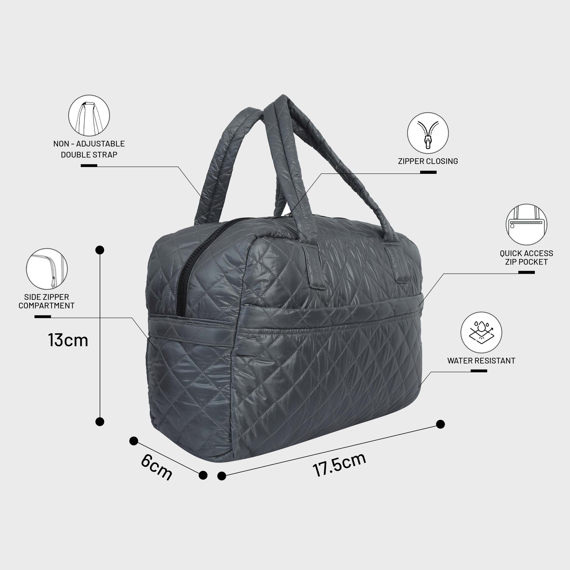 Quilted Light Grey Duffle Bag