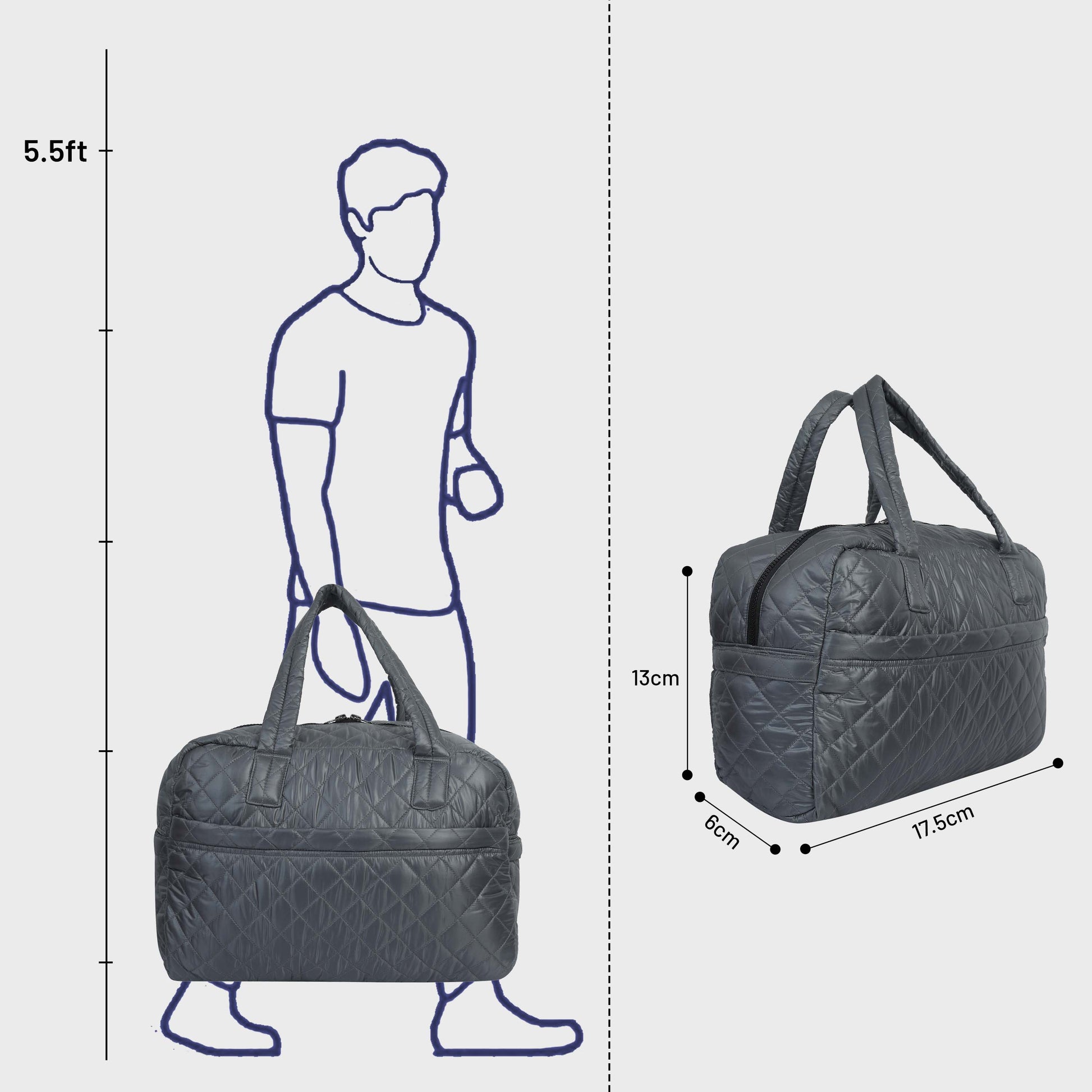 Quilted Light Grey Duffle Bag