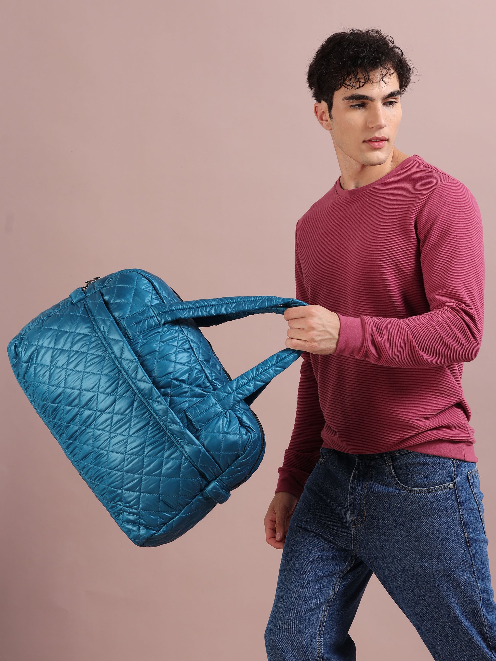 Quilted Blue Duffle Bag
