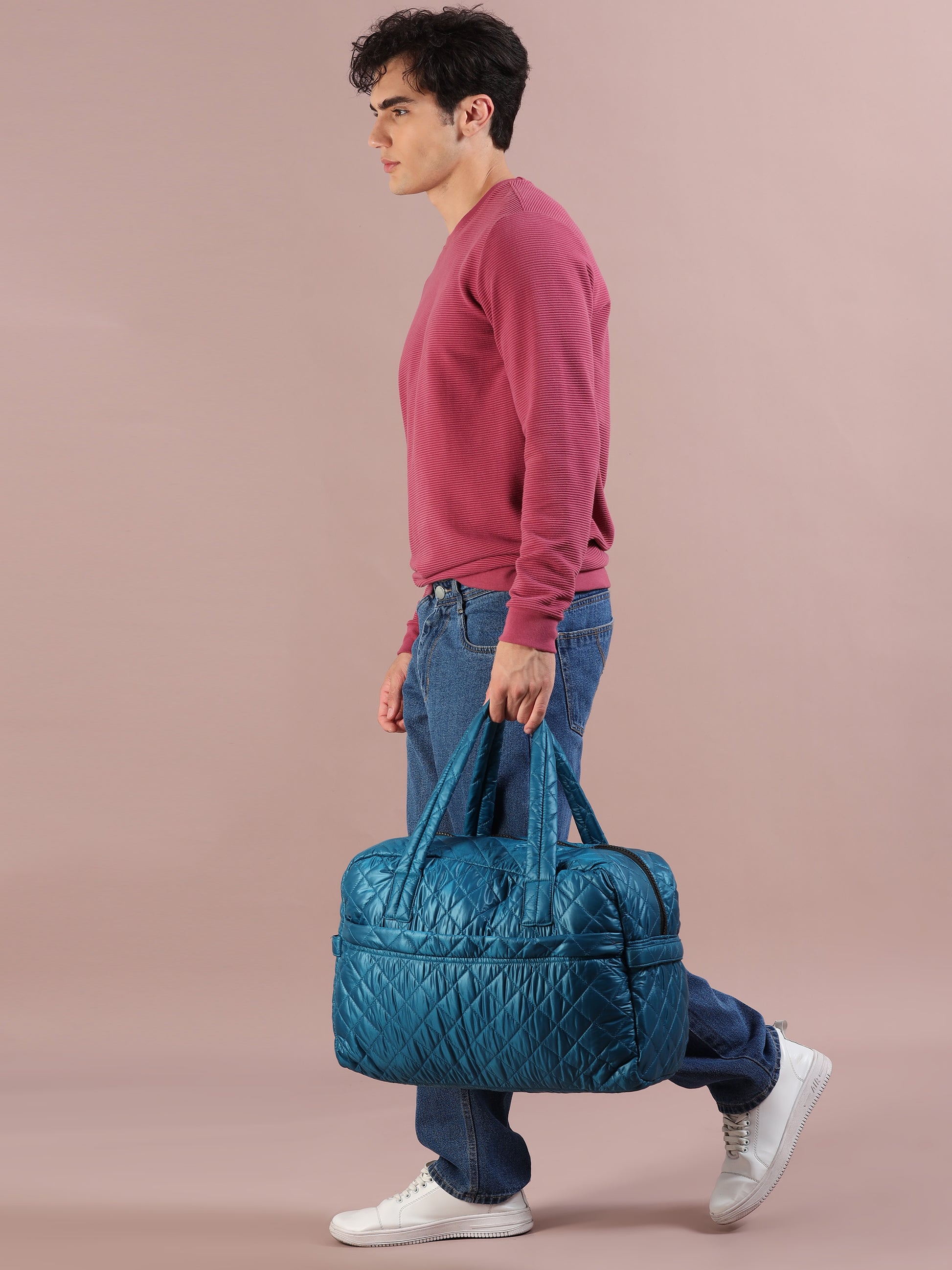 Quilted Blue Duffle Bag