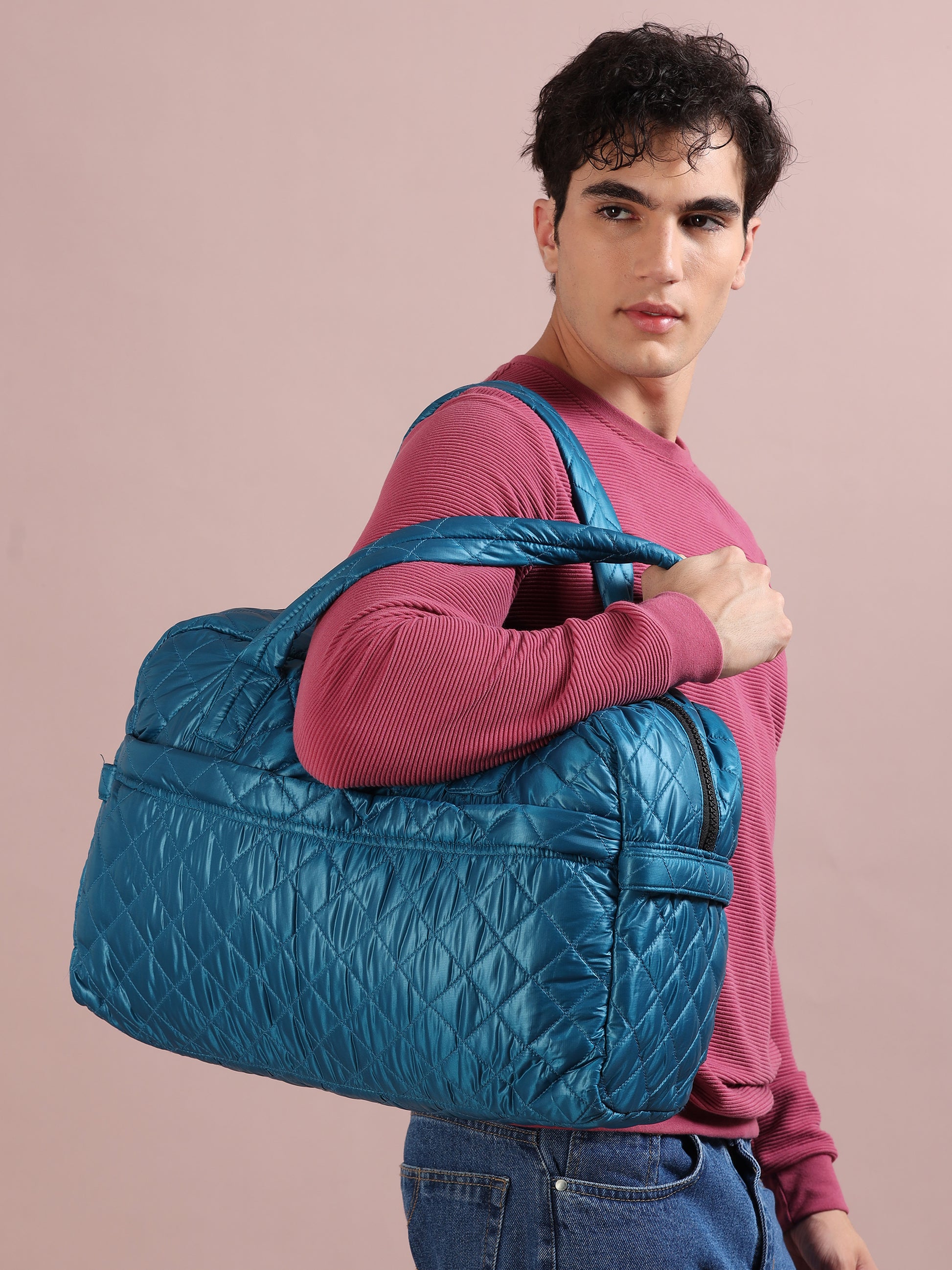 Quilted Blue Duffle Bag