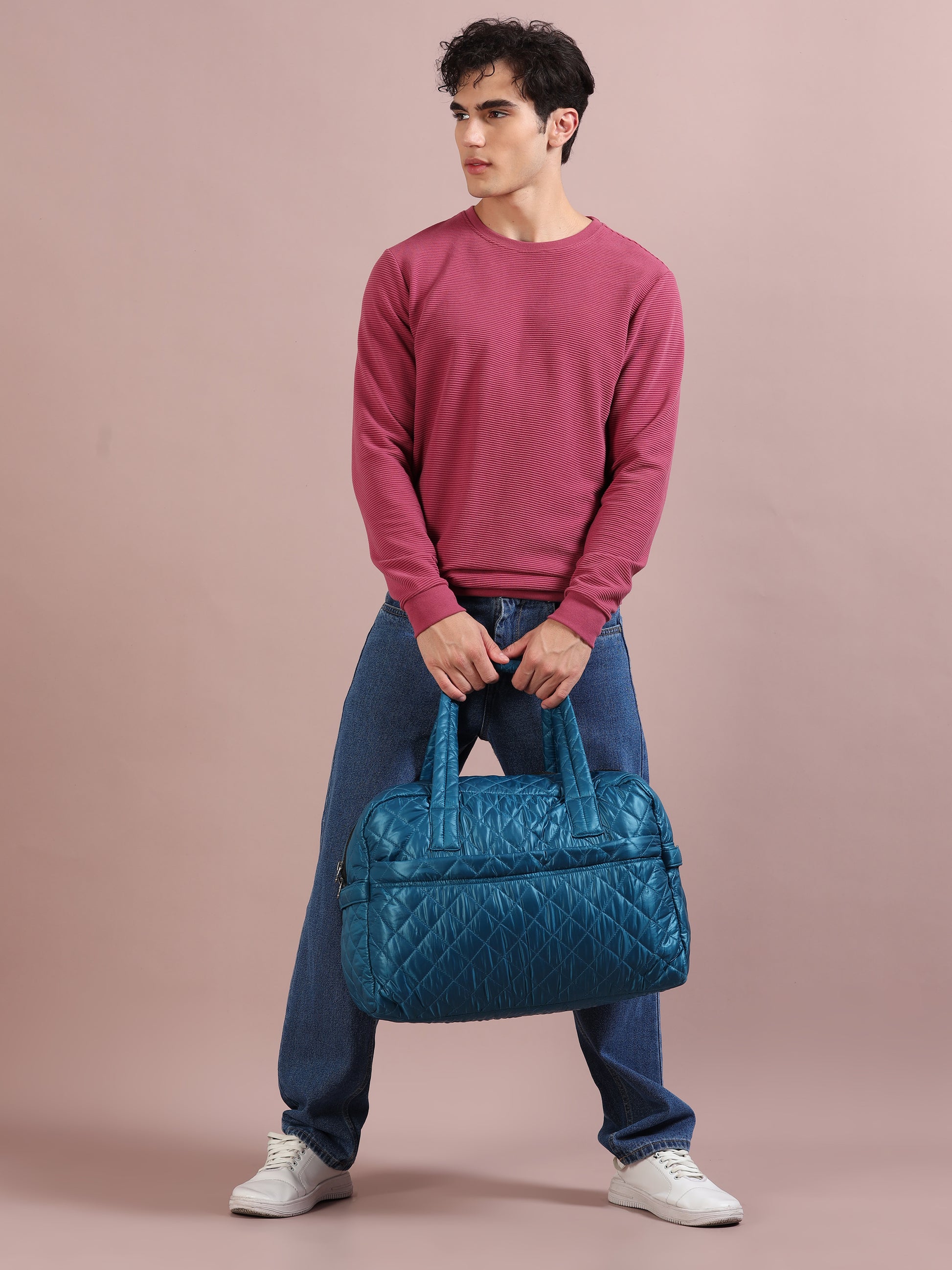 Quilted Blue Duffle Bag