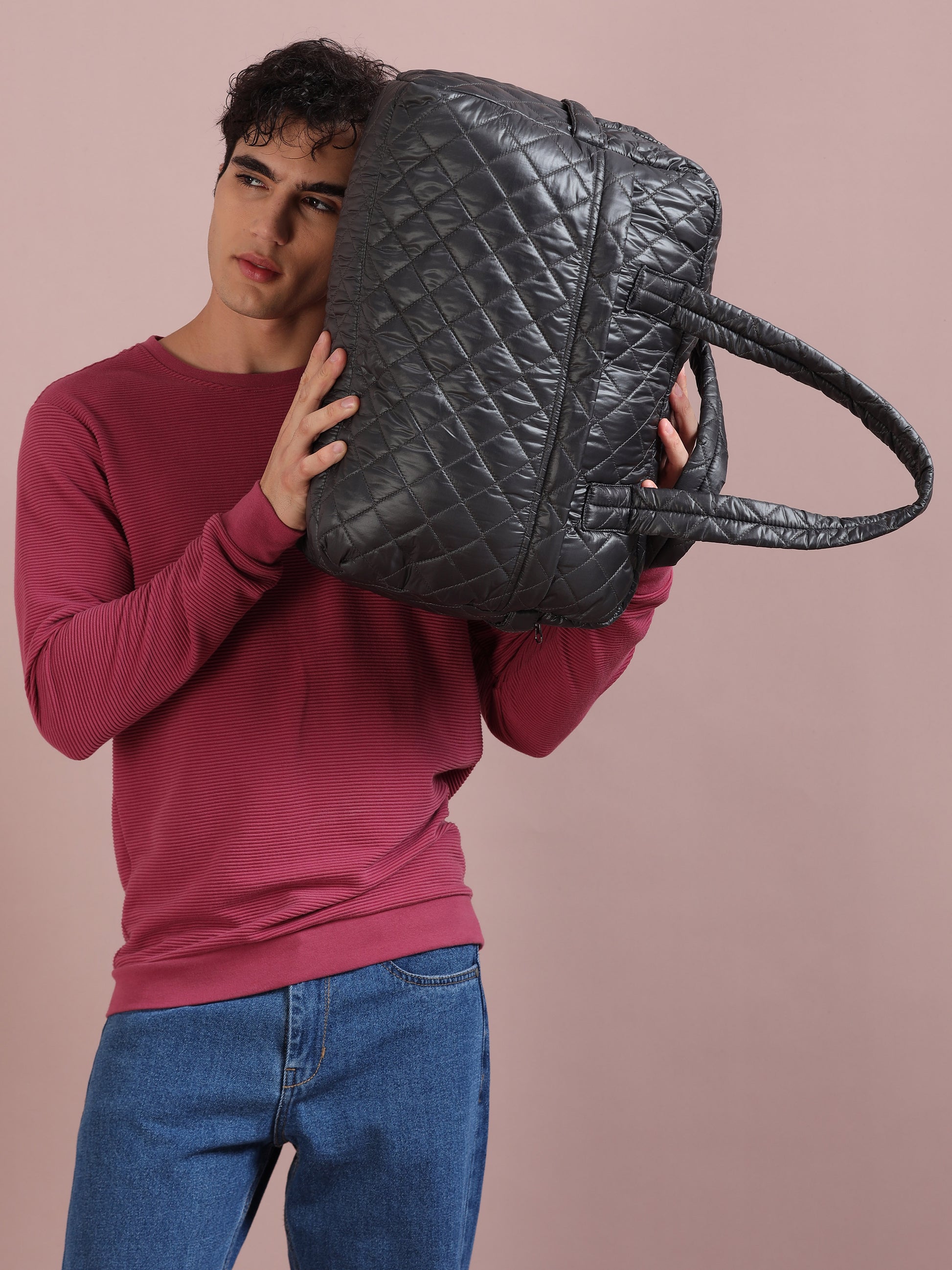 Quilted Green Grey Duffle Bag