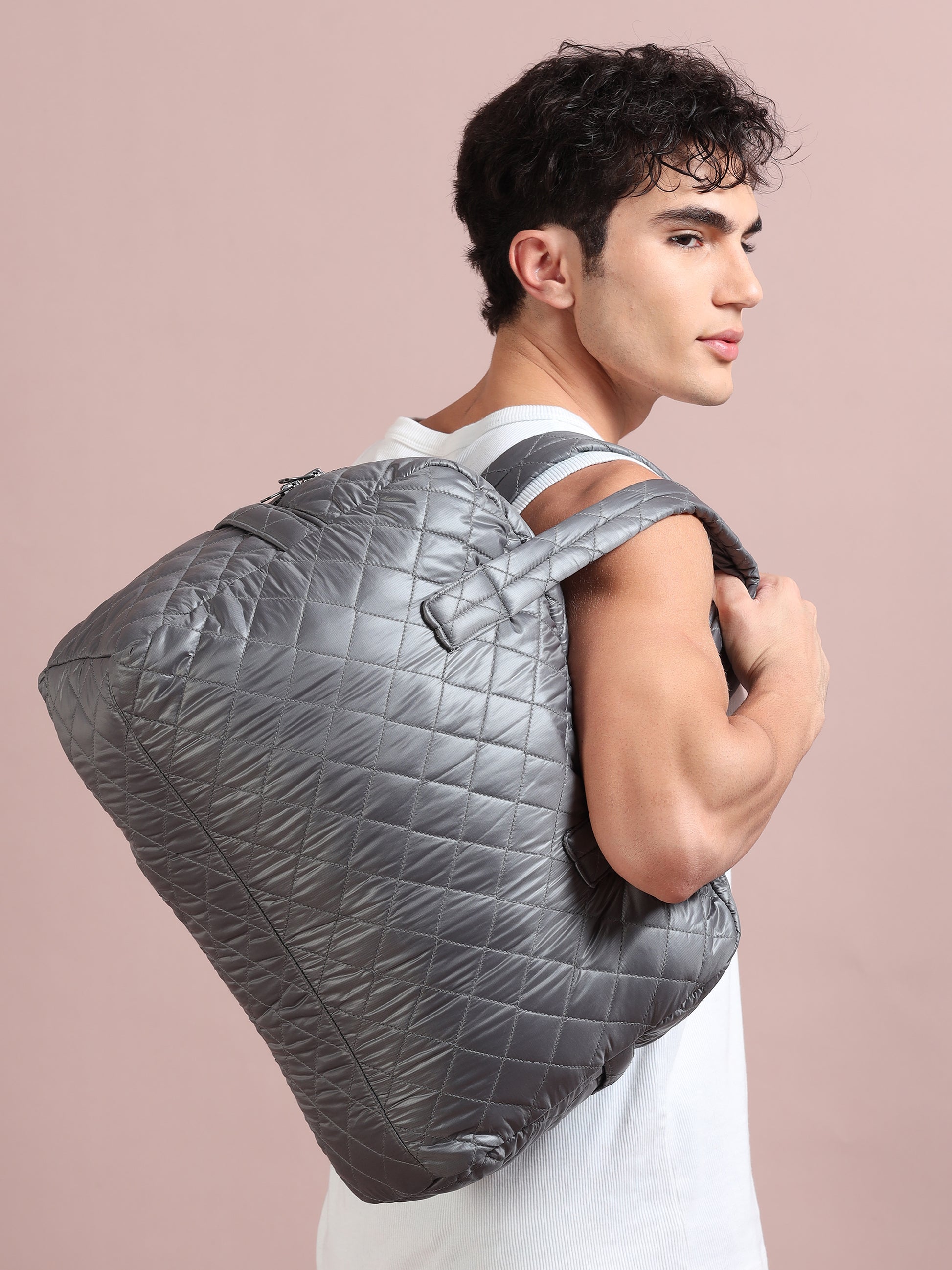 Quilted Light Grey Duffle Bag