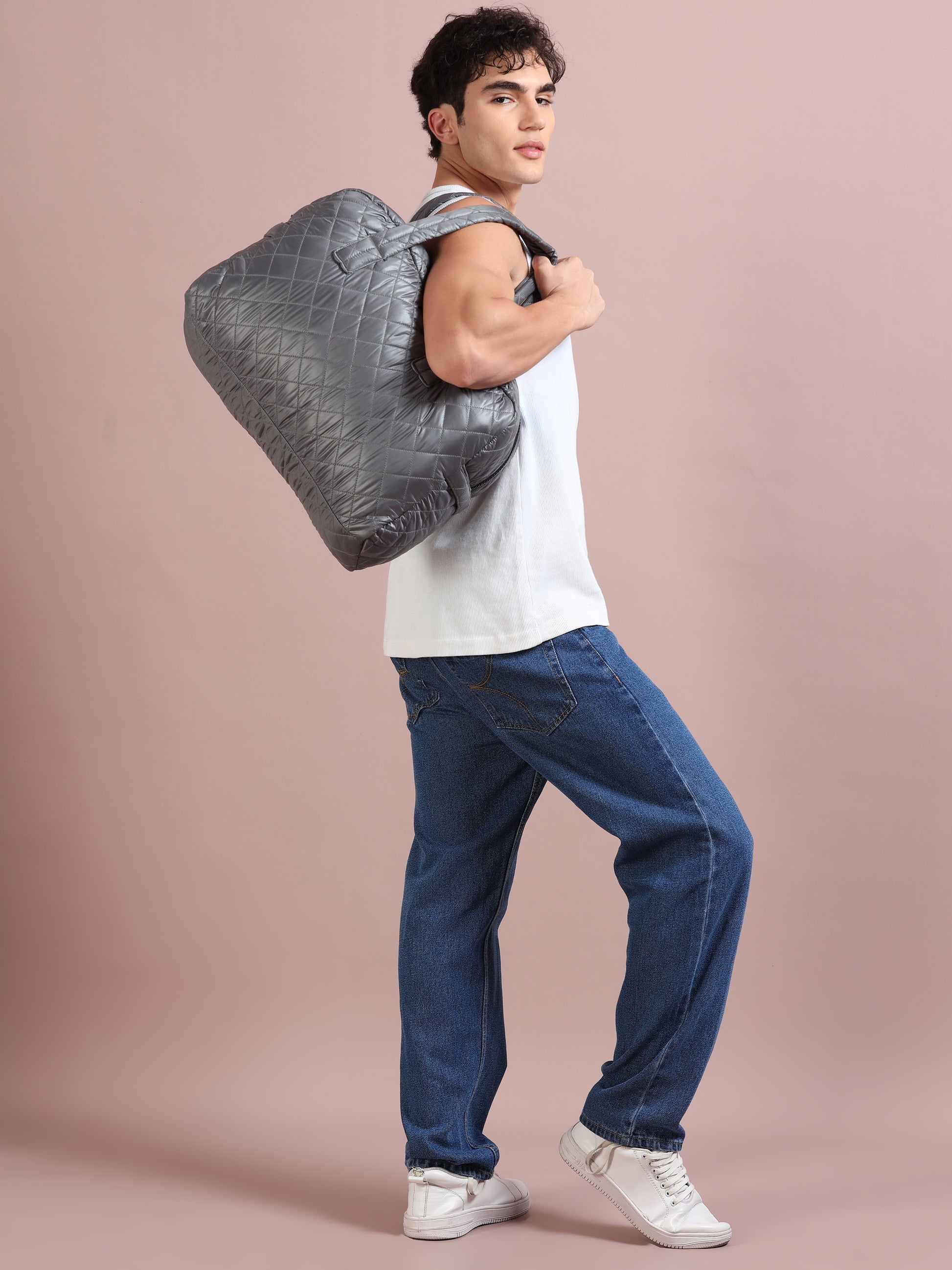 Quilted Light Grey Duffle Bag
