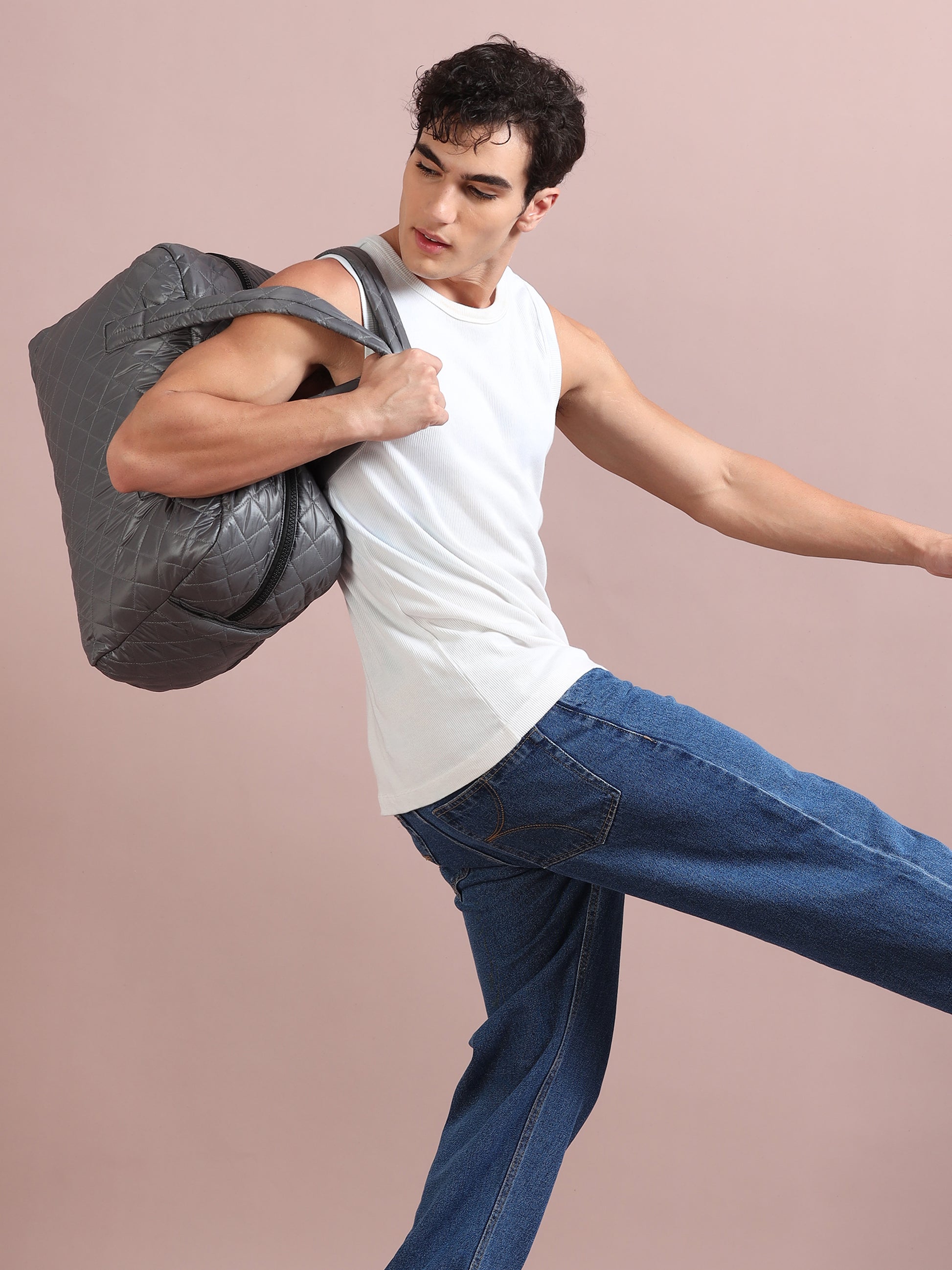 Quilted Light Grey Duffle Bag