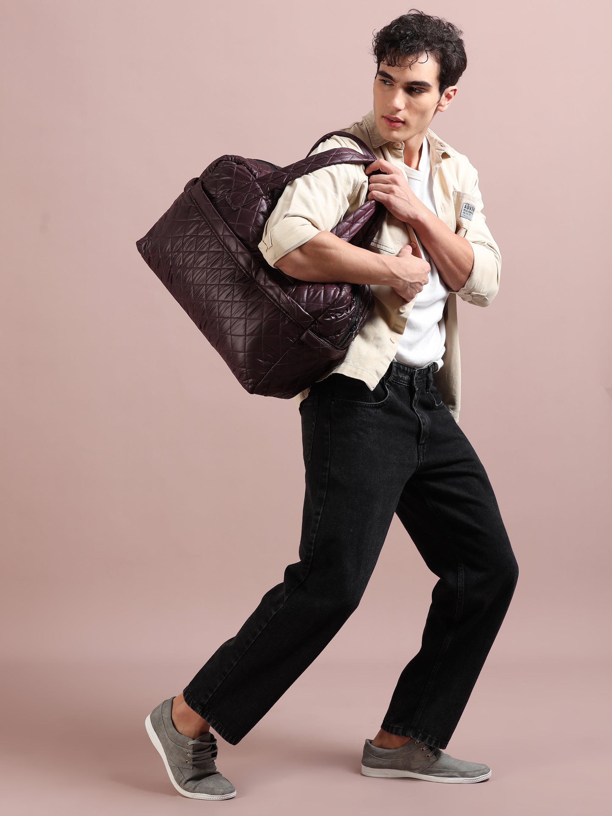 Quilted Maroon Duffle Bag