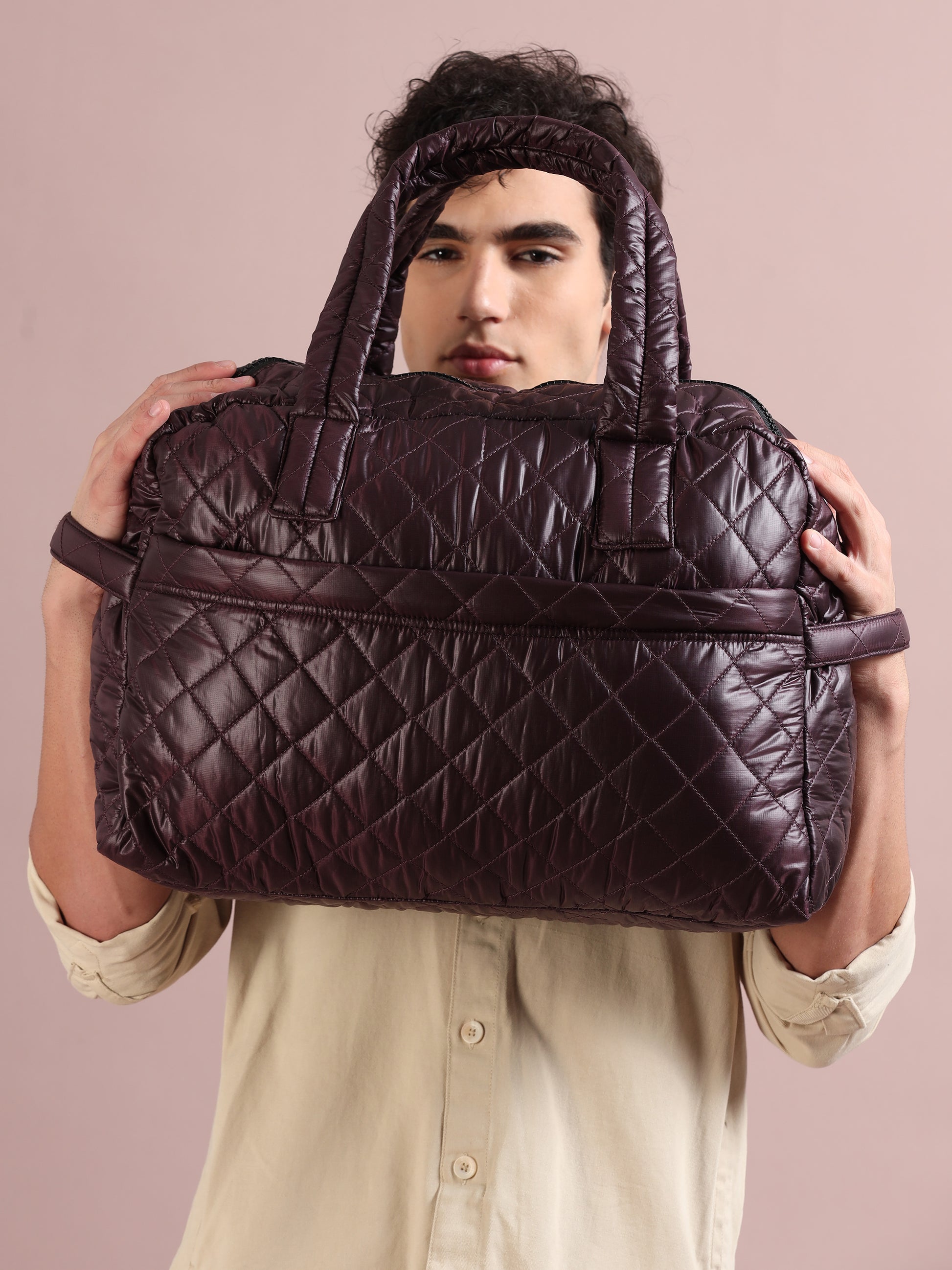 Quilted Maroon Duffle Bag