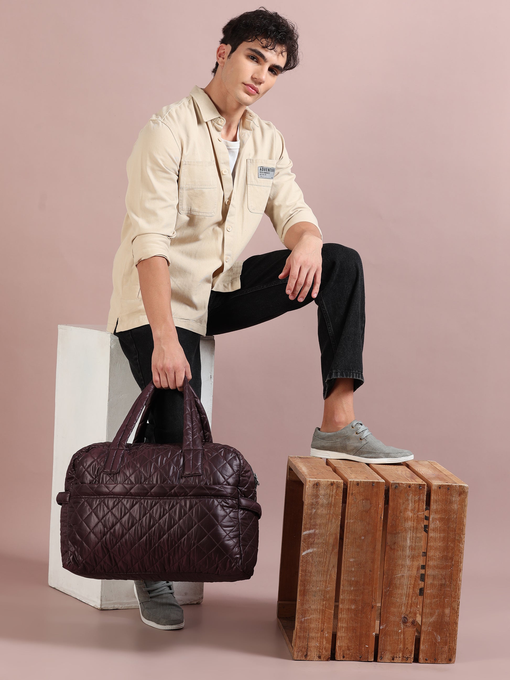 Quilted Maroon Duffle Bag