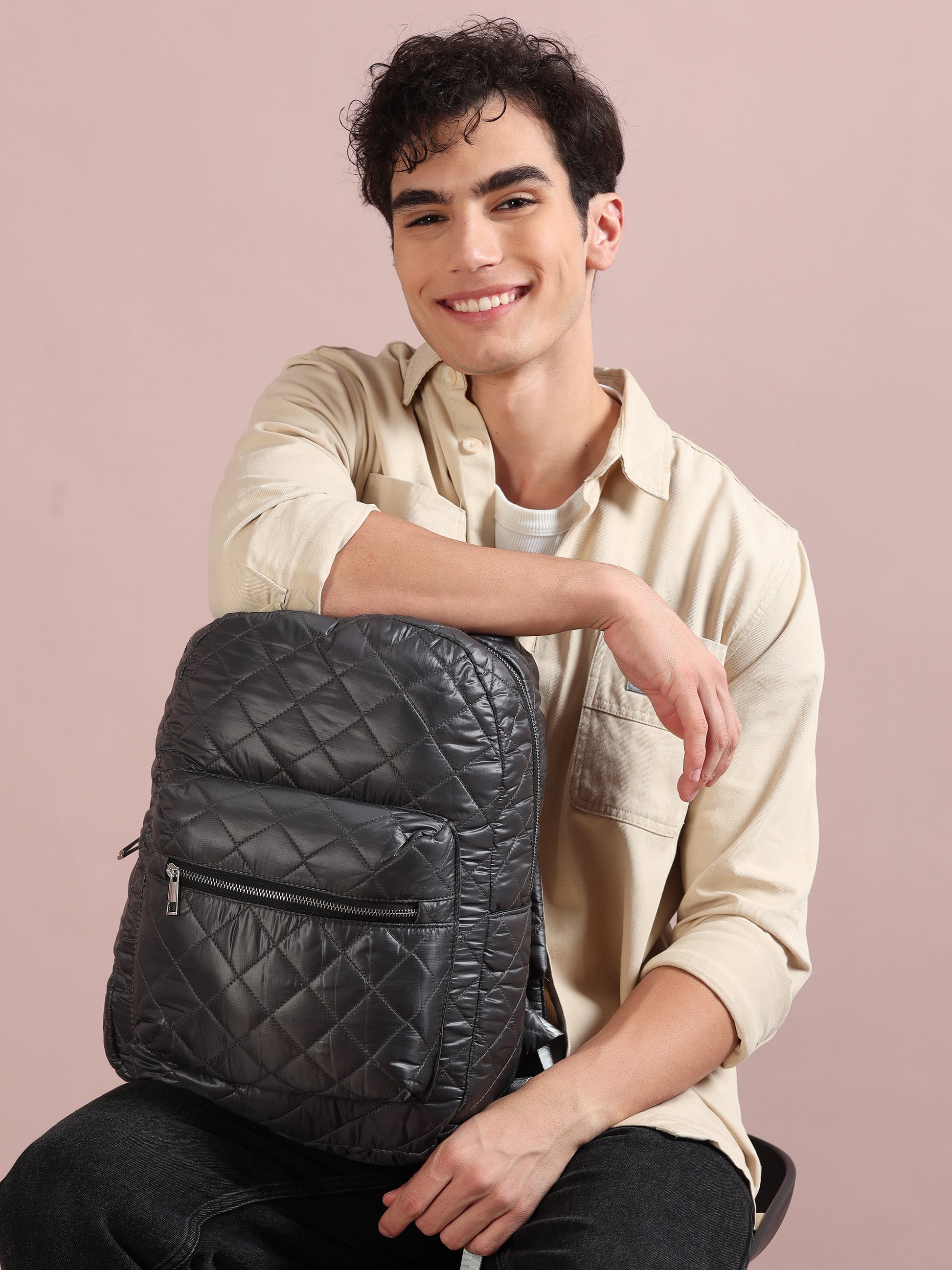 Quilted Dark Grey Backpack