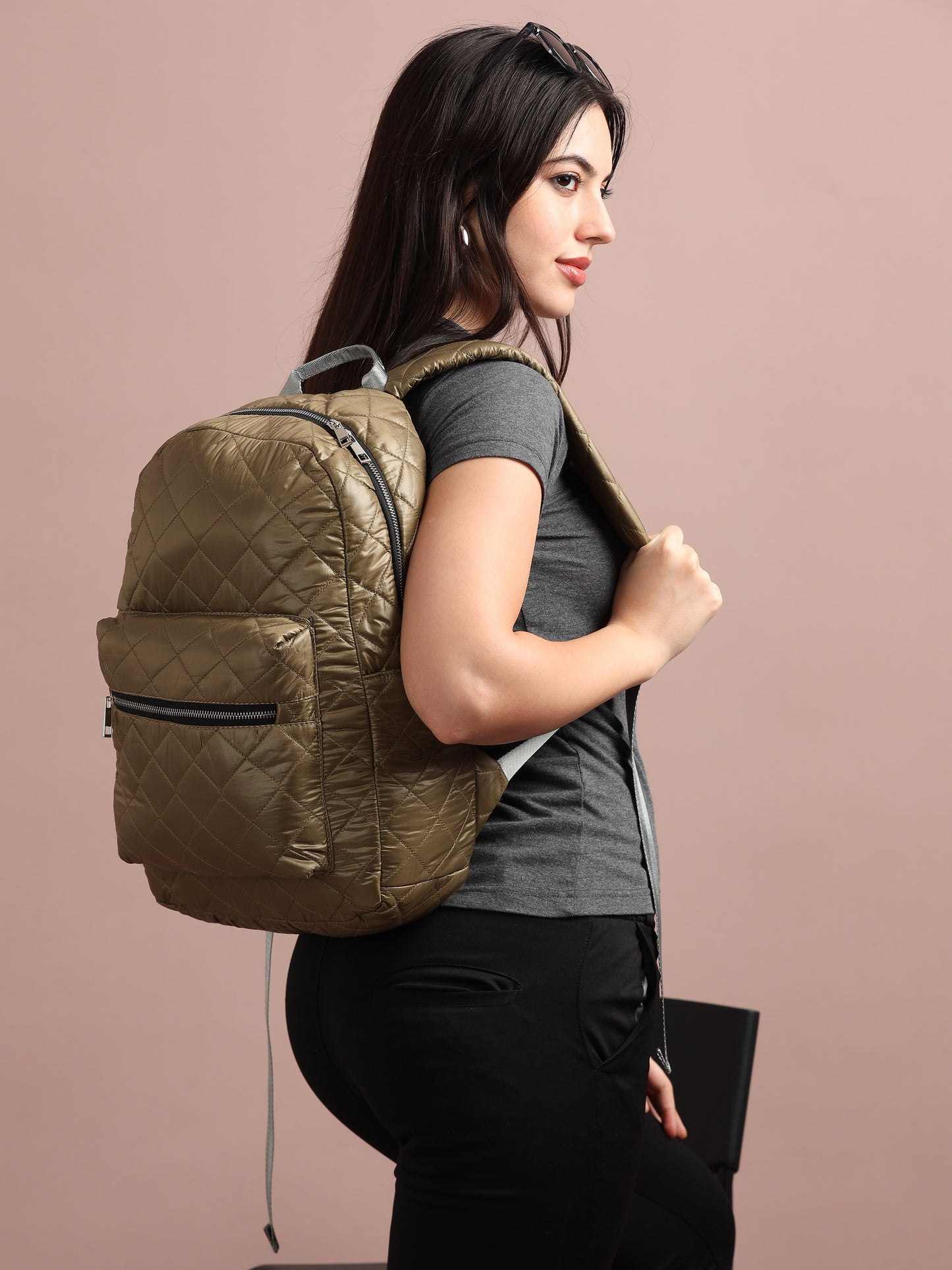 Quilted Brown Backpack