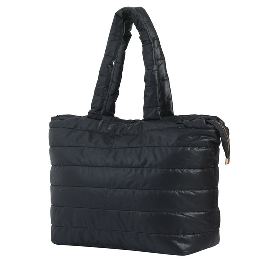 Quilted Stripes Black Tote Handbag 