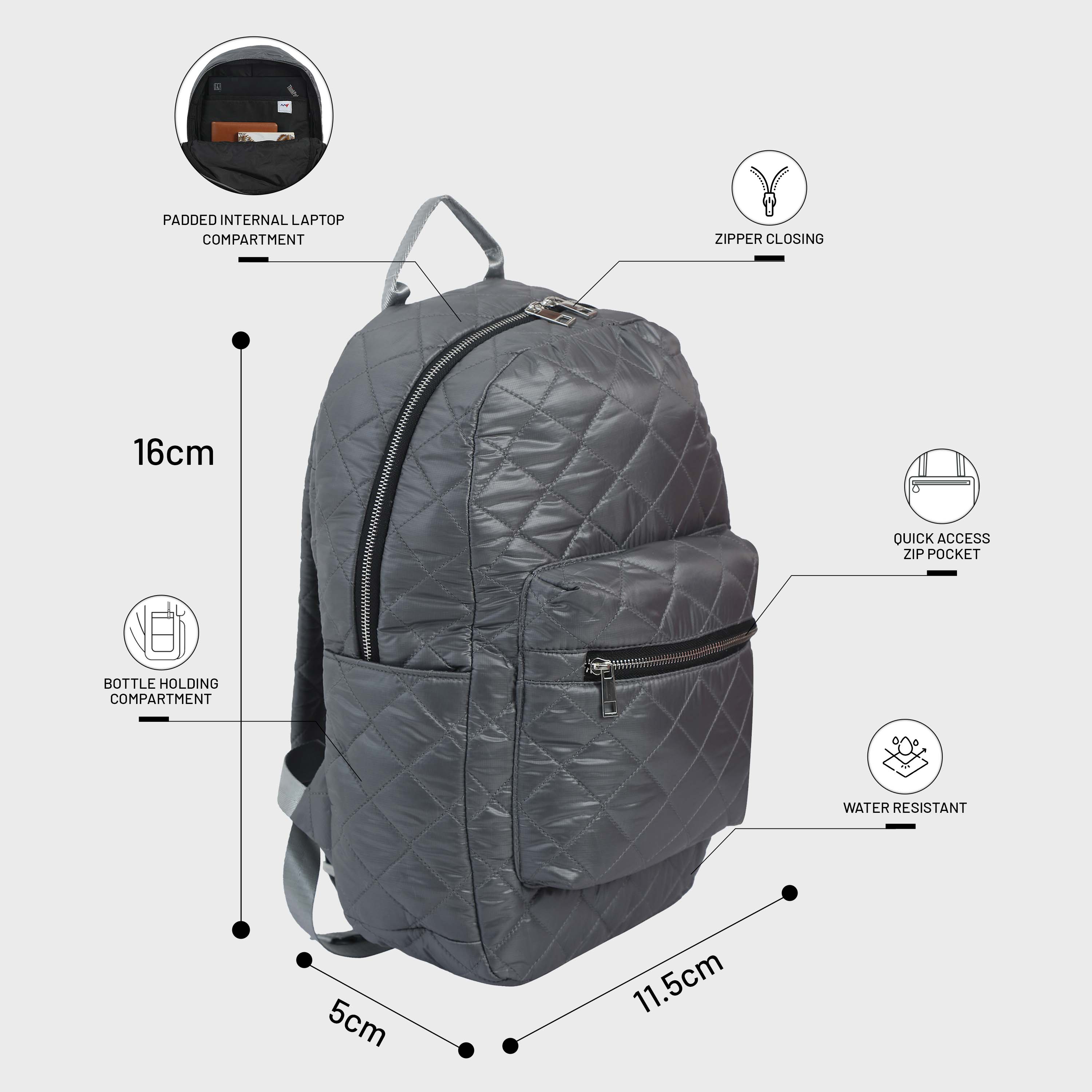 Buy Quilted Light Grey Backpack Online in India