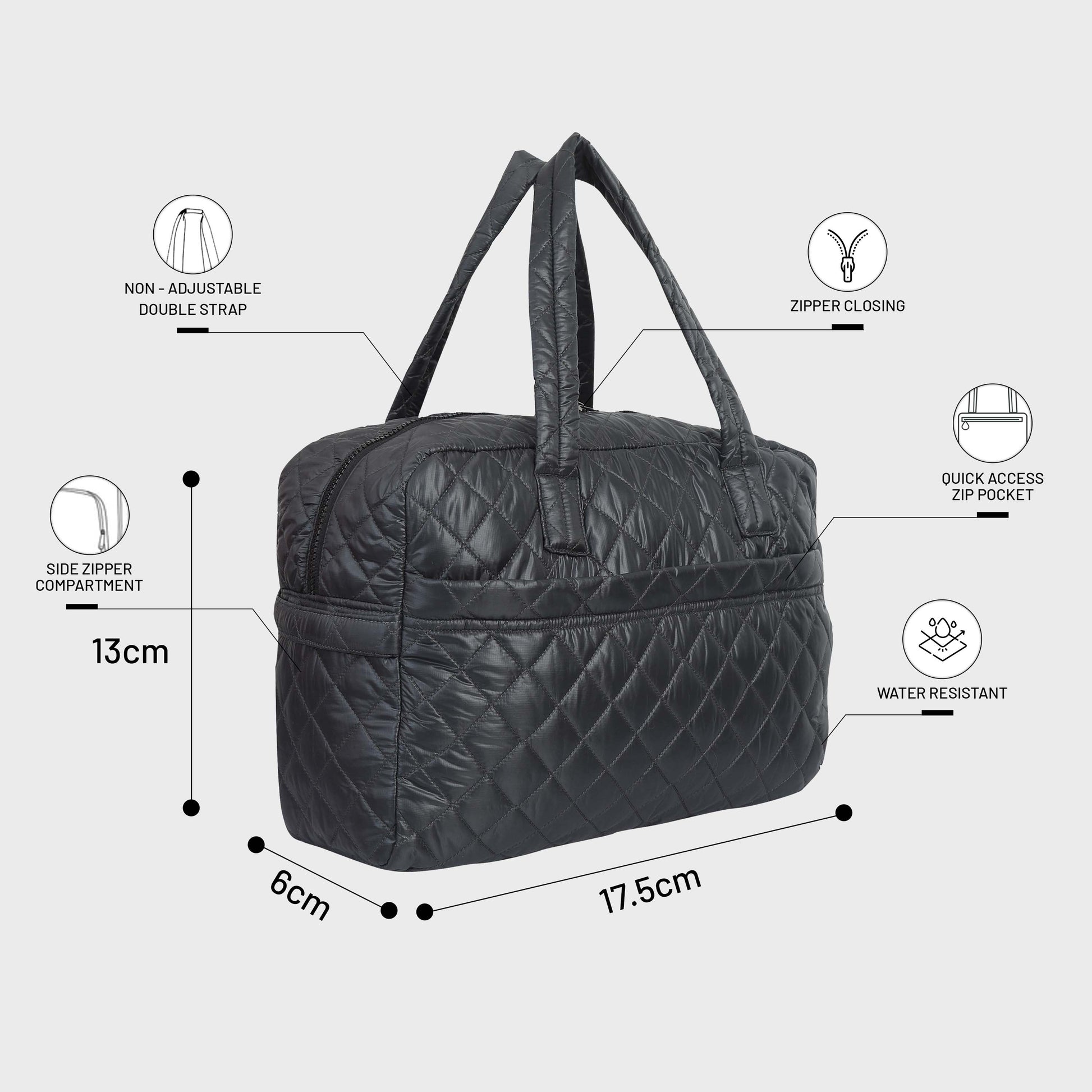 Quilted Green Grey Duffle Bag 