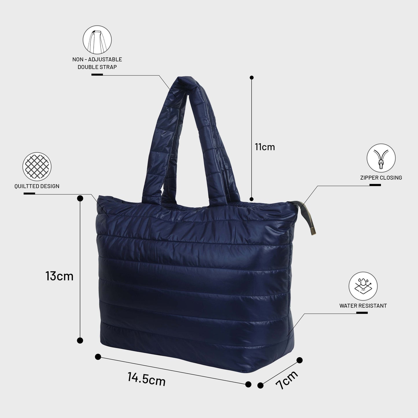 Quilted Stripes Navy Blue Hand Bag 