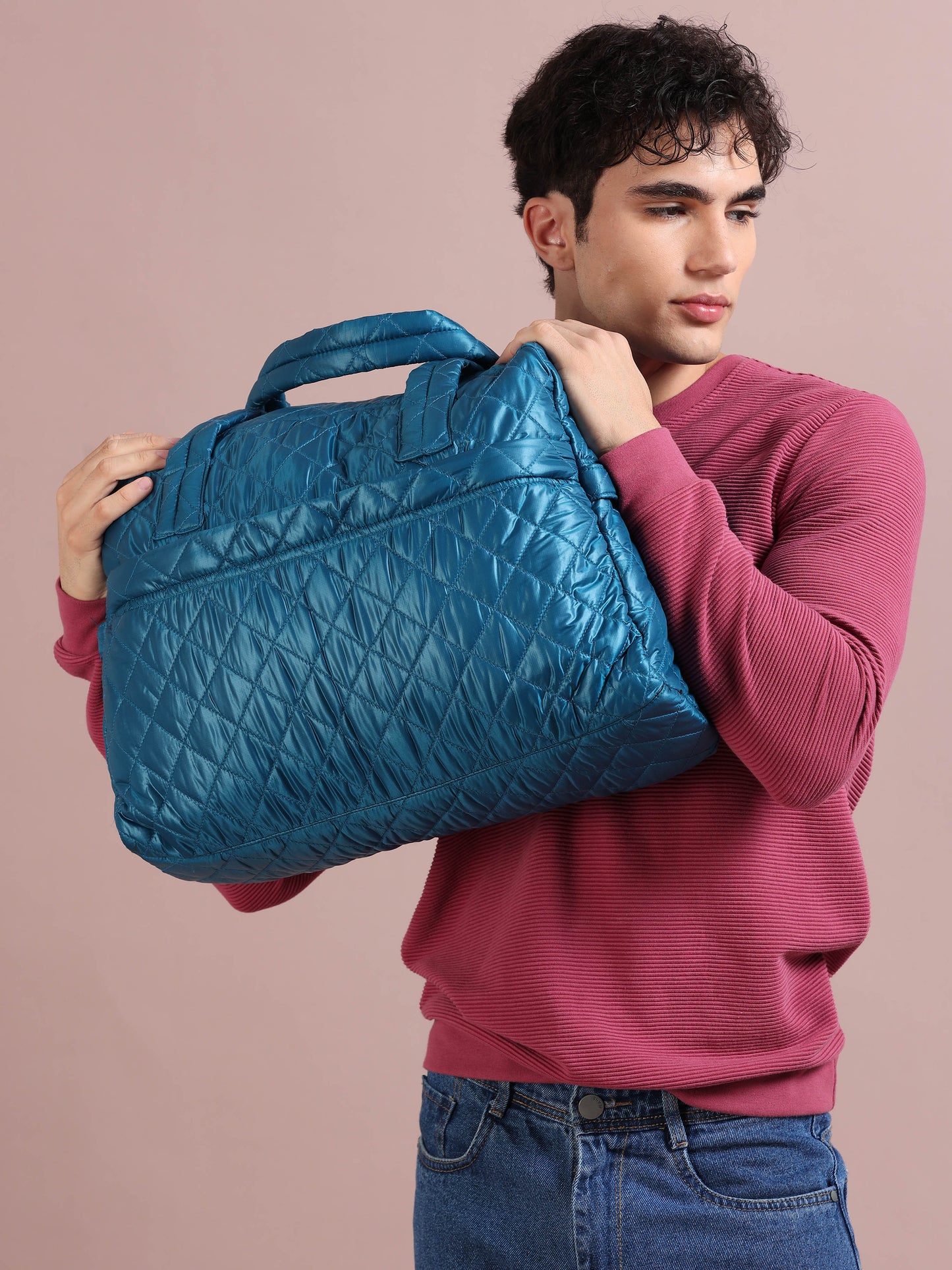 Quilted Blue Duffle Bag 