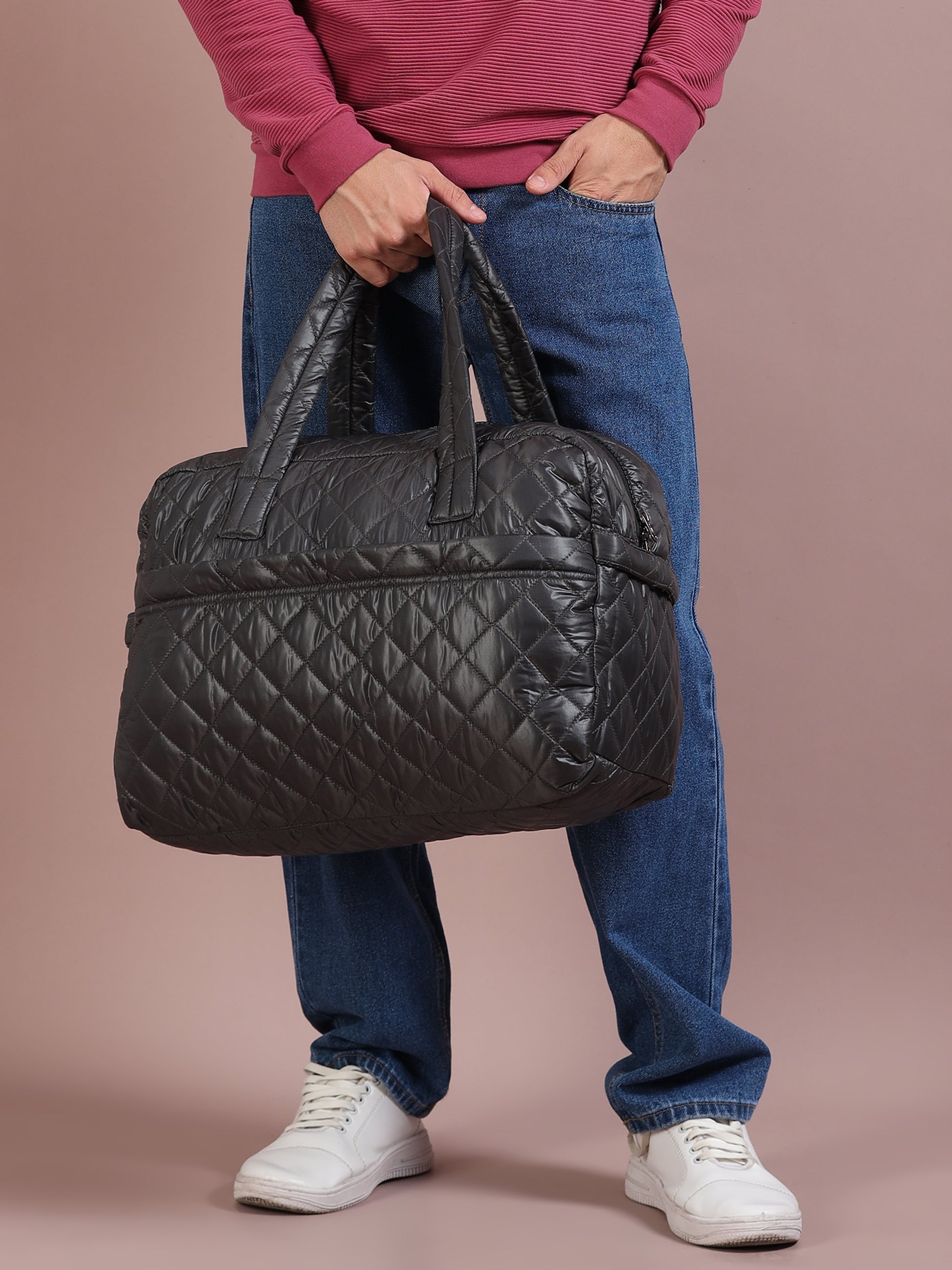 Quilted Green Grey Duffle Bag 