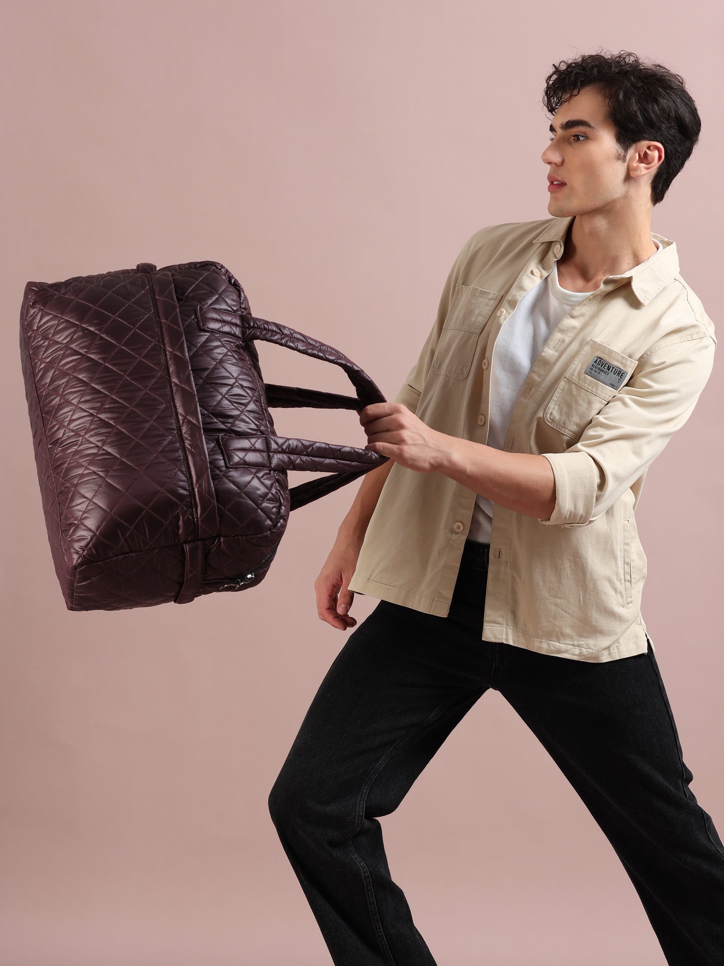 Quilted Maroon Duffle Bag 