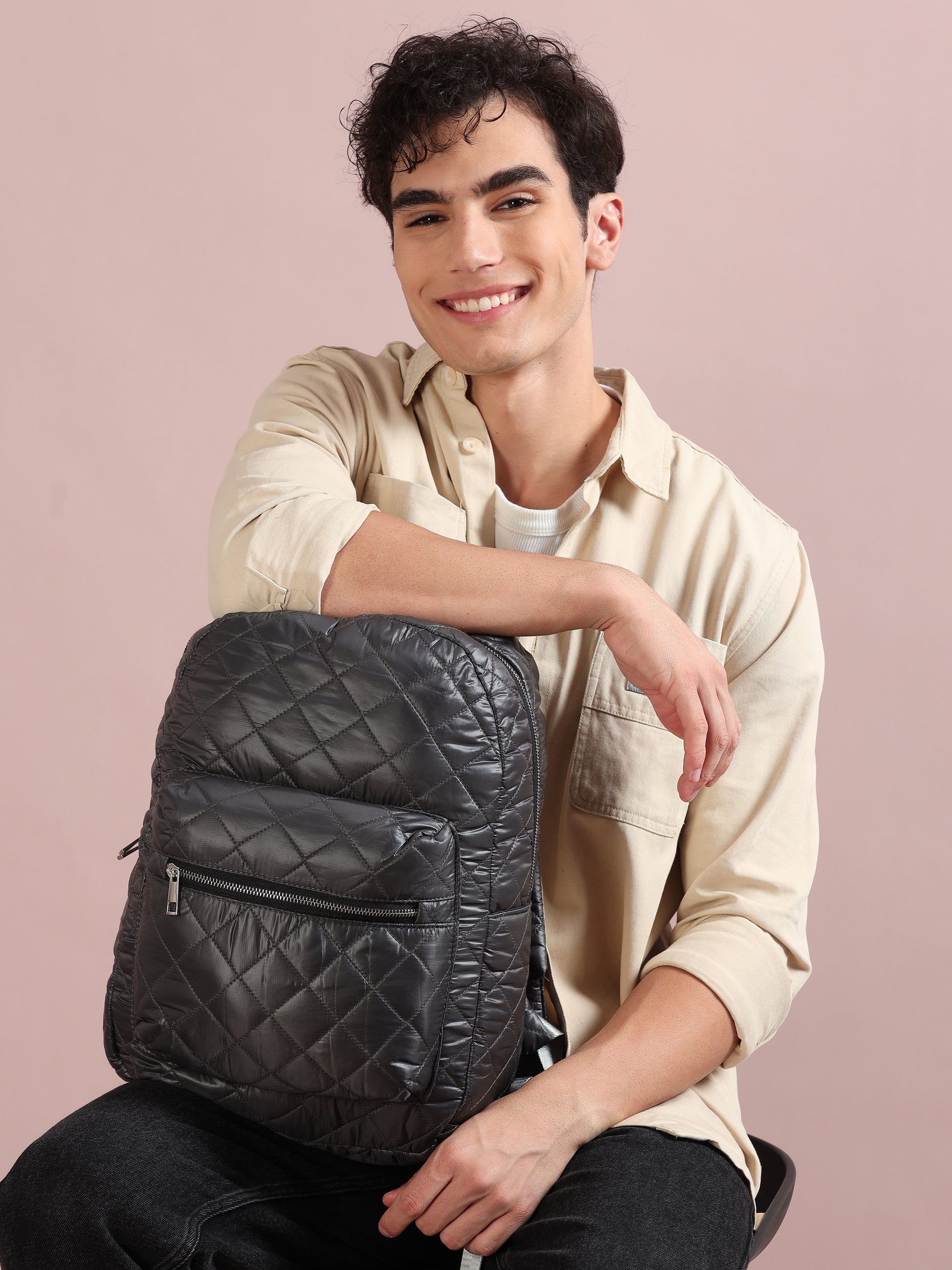  Quilted Dark Grey Backpack 