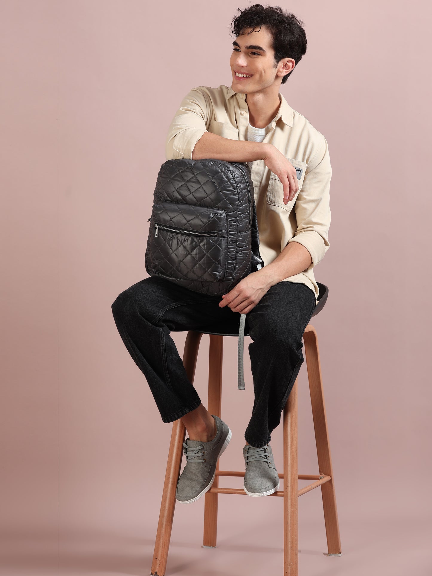  Quilted Dark Grey Backpack 