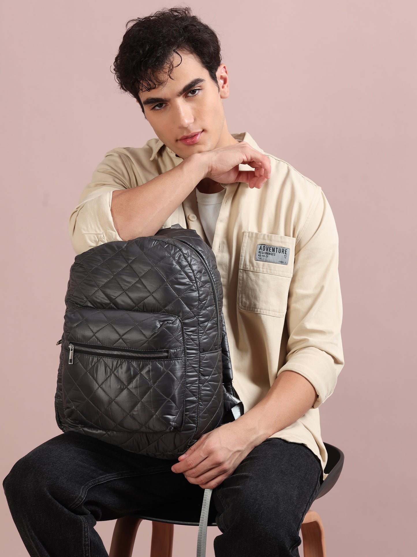  Quilted Dark Grey Backpack 